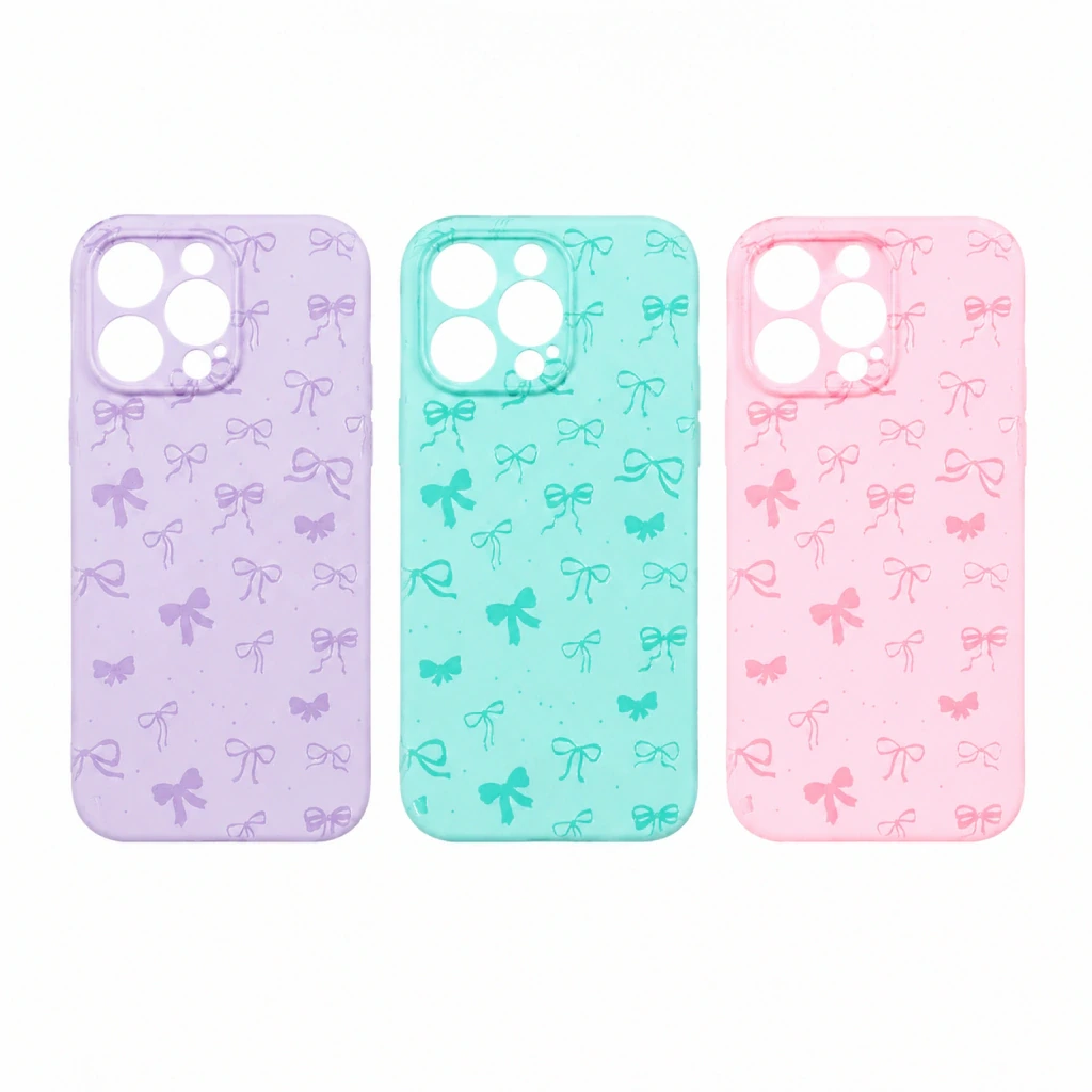 Fundas con moñitos en tonos lila, turquesa y rosa