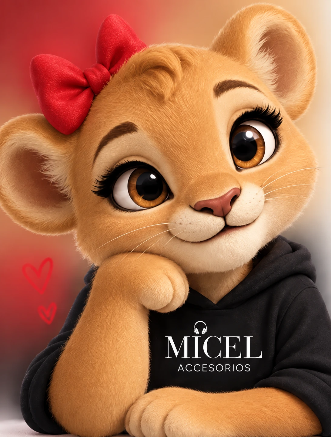 Leoncita MICEL con moño rojo y buzo negro