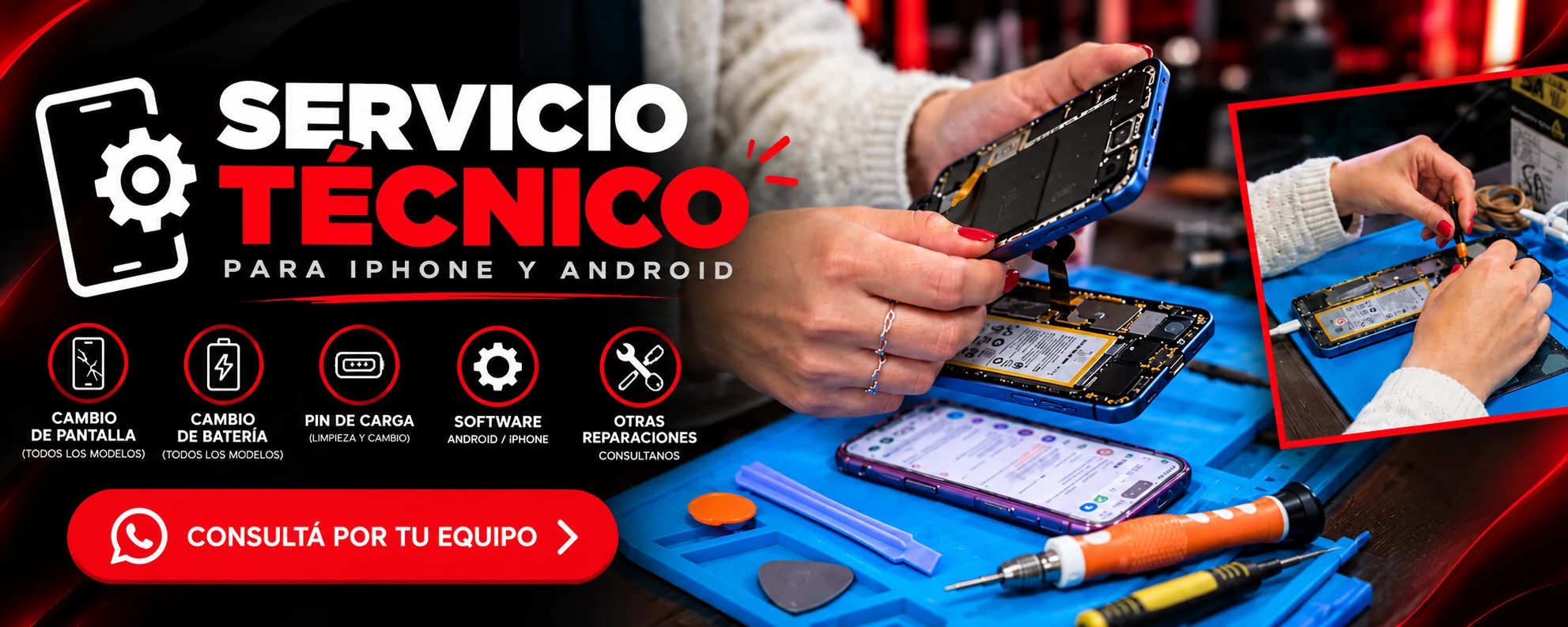 Servicio técnico para iPhone y Android. Consultá por reparaciones de tu equipo.
